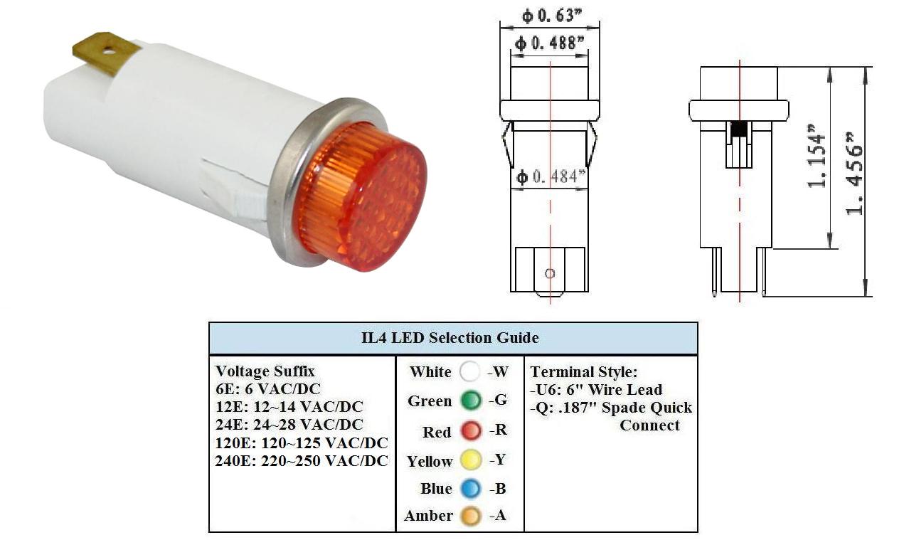 SUNS IL4E-24E-A-Q LED 1//2/" Amber Indicator Light Raised 24V Solico Ideal